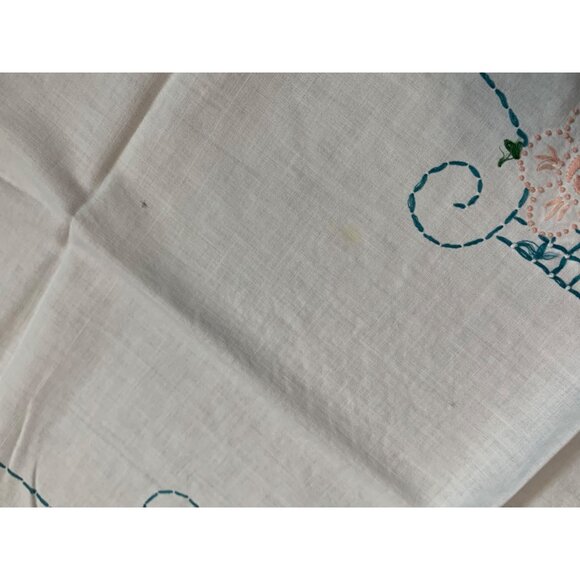 Vintage Embroidered Floral Table Runner with Lace Edges 18x41 - Picture 10 of 11